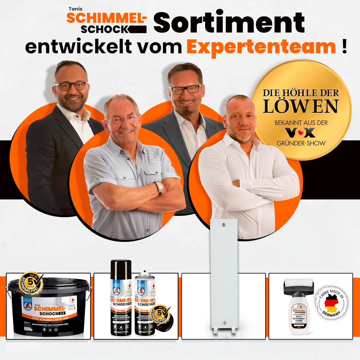 Tonis Schimmelschock – Personen und Produktsortiment in einer Werbegrafik